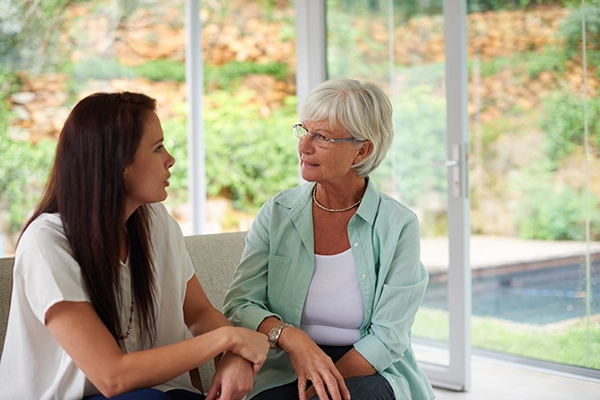 An adult daughter and her mother spending time
